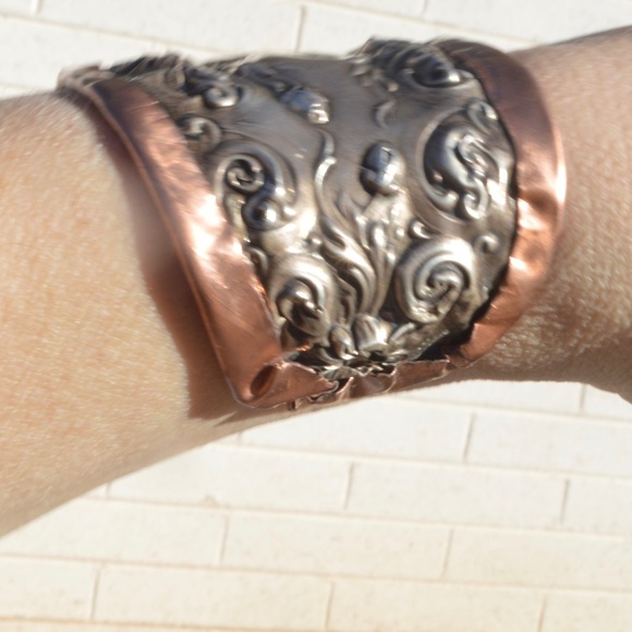 Art Nouveau Rustic Floral Sterling Cuff Bracelet - Picture 4 of 6